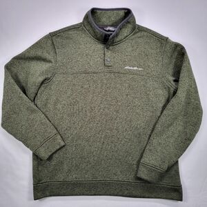 Eddie Bauer Fleece Pullover Mens Size L Green Radiator Fleece Snap Mock Pullover